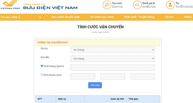 Tra cứu bảng giá ship COD bưu điện